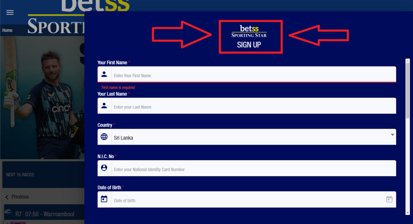 registration on the Betss site